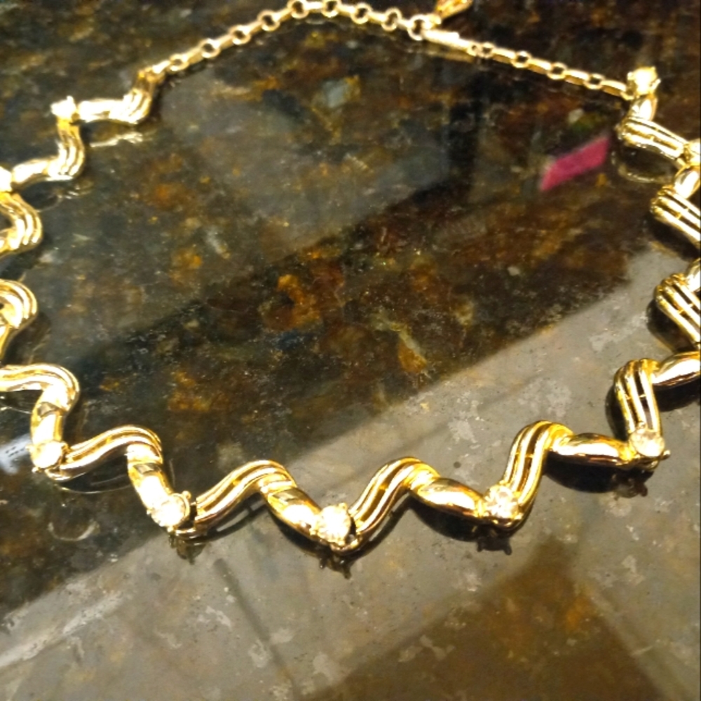 vintage CORO gold plated zig zag rhinestone choker necklace